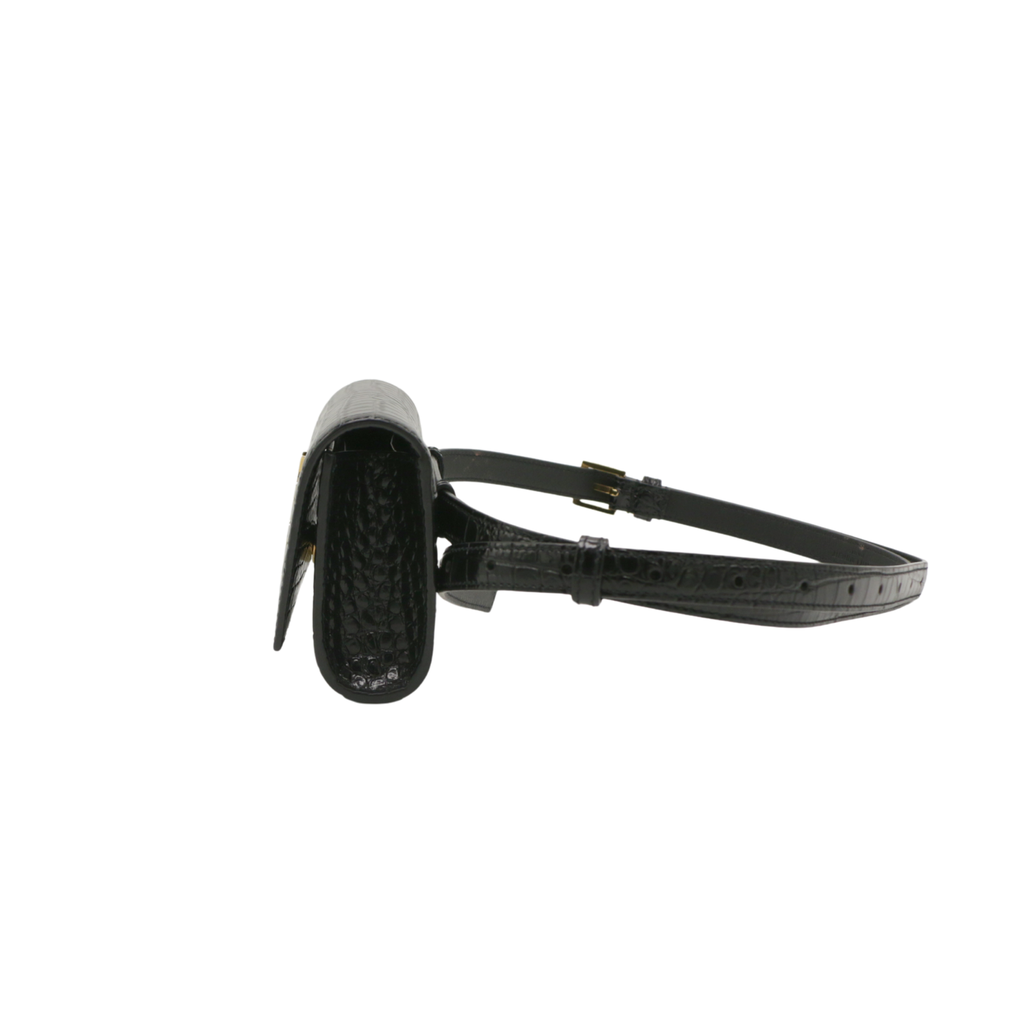 Yves Saint Laurent Kate Black Crocodile Embossed Leather Belt Bag