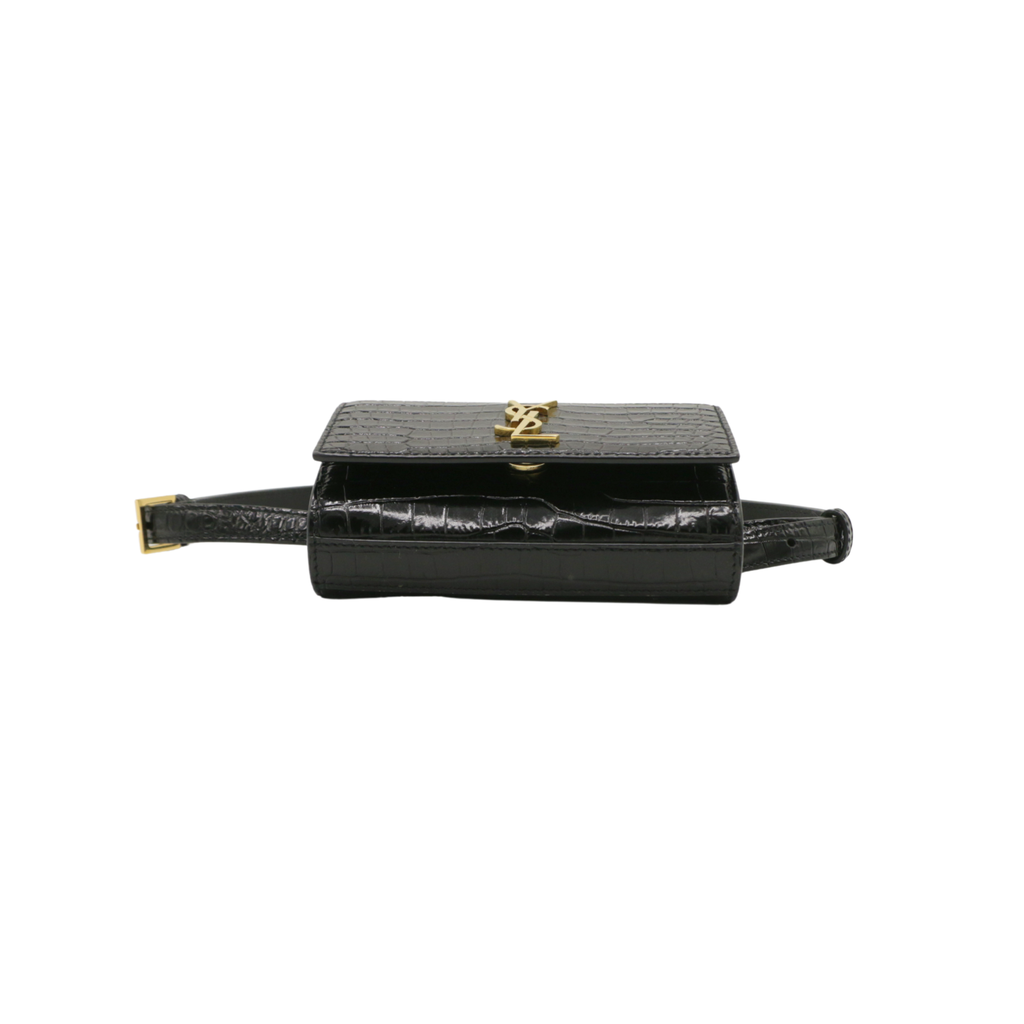 Yves Saint Laurent Kate Black Crocodile Embossed Leather Belt Bag