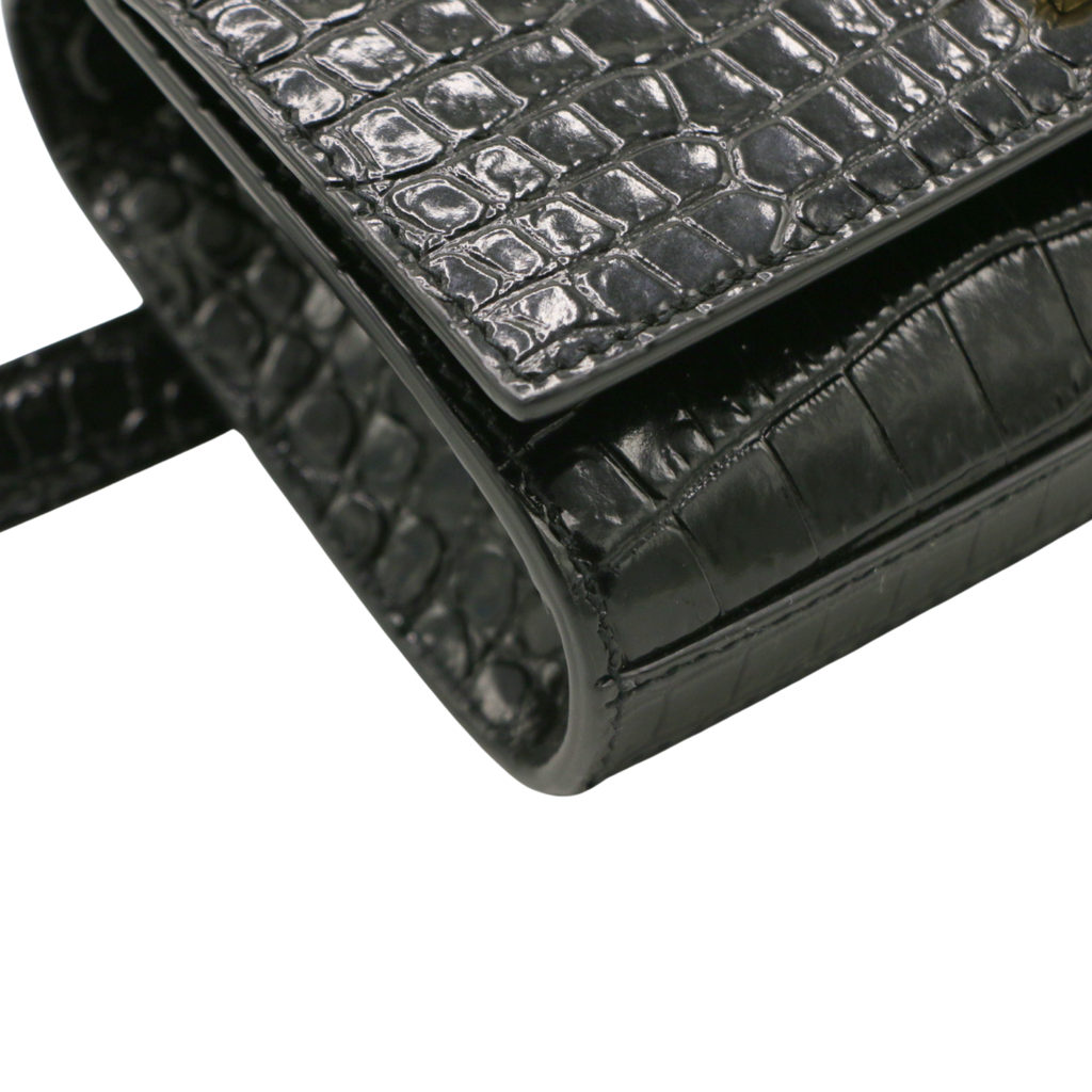 Yves Saint Laurent Kate Black Crocodile Embossed Leather Belt Bag
