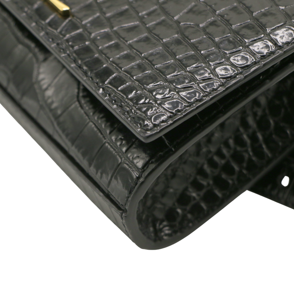 Yves Saint Laurent Kate Black Crocodile Embossed Leather Belt Bag
