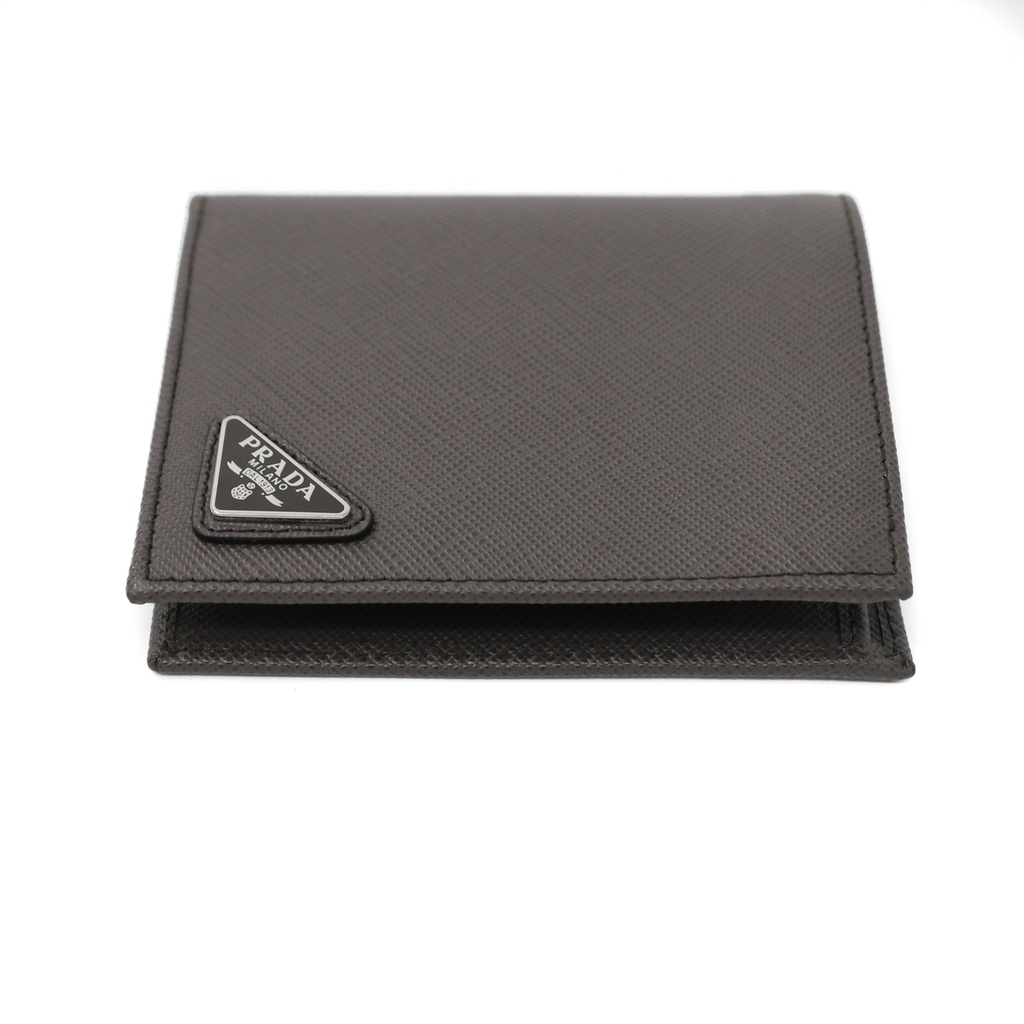 Prada Saffiano Triangle Logo Bifold Grey Wallet