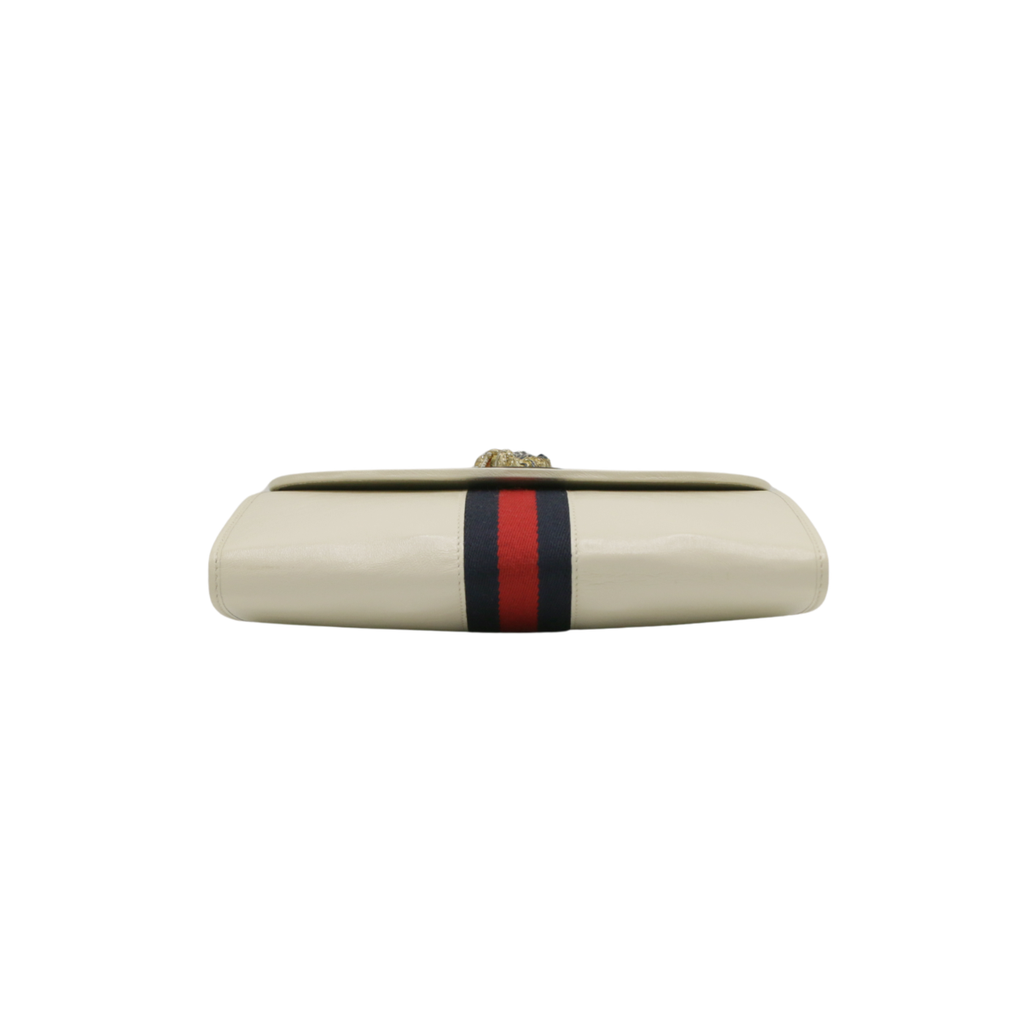 Gucci Rajah Leather Web Pouch In Beige 576538