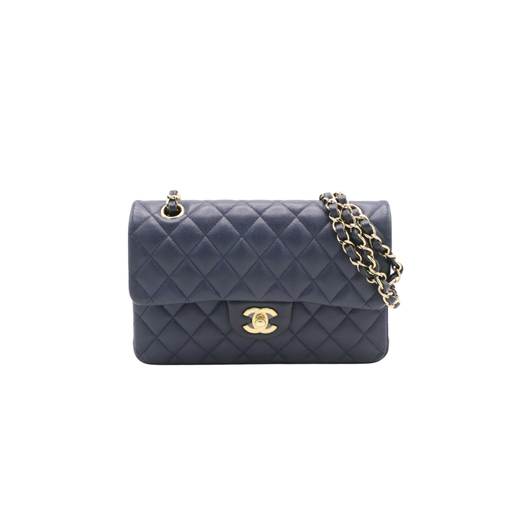 Chanel Classic Double Flap Caviar Small Blue Bag