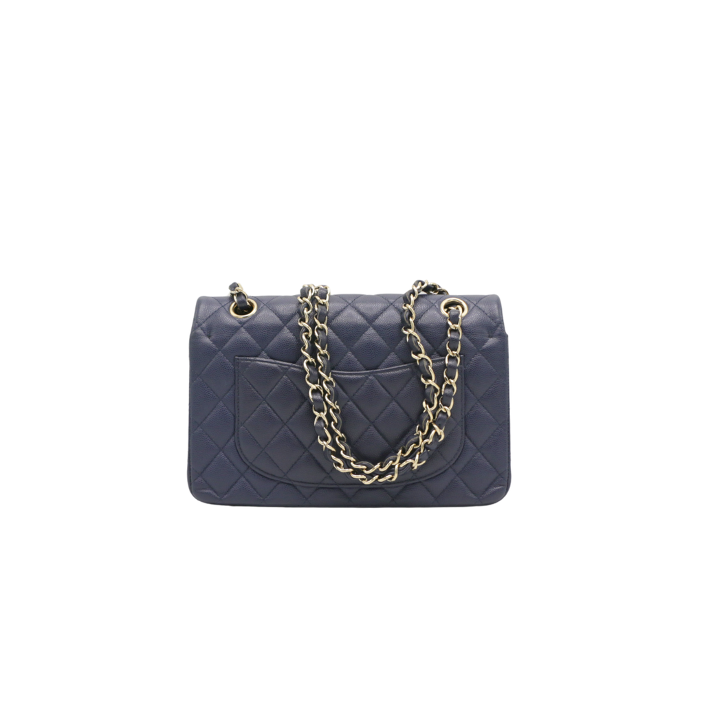 Chanel Classic Double Flap Caviar Small Blue Bag
