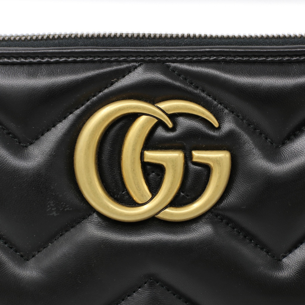 Gucci GG Marmont Black Chevron Leather Clutch