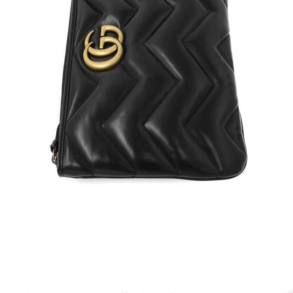 Gucci GG Marmont Black Chevron Leather Clutch