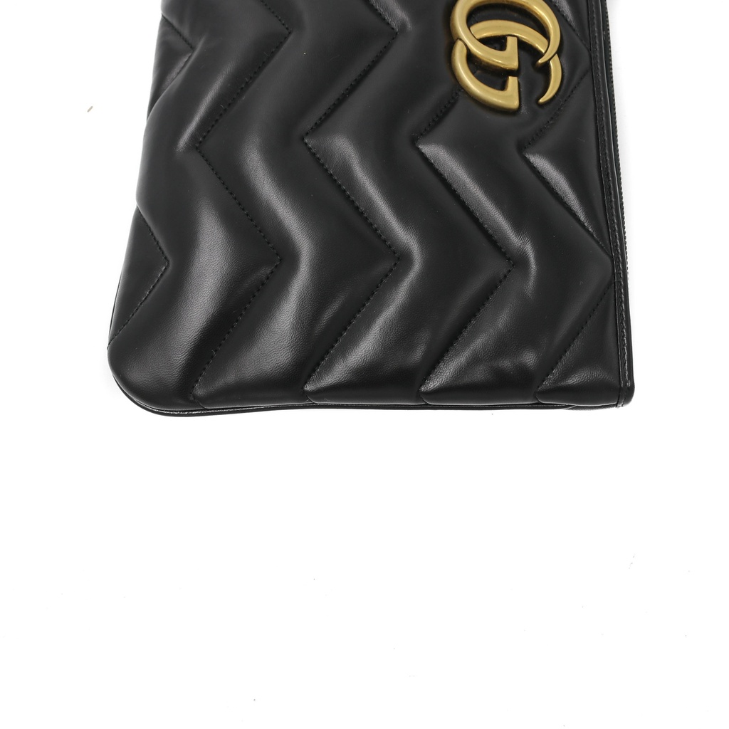 Gucci GG Marmont Black Chevron Leather Clutch