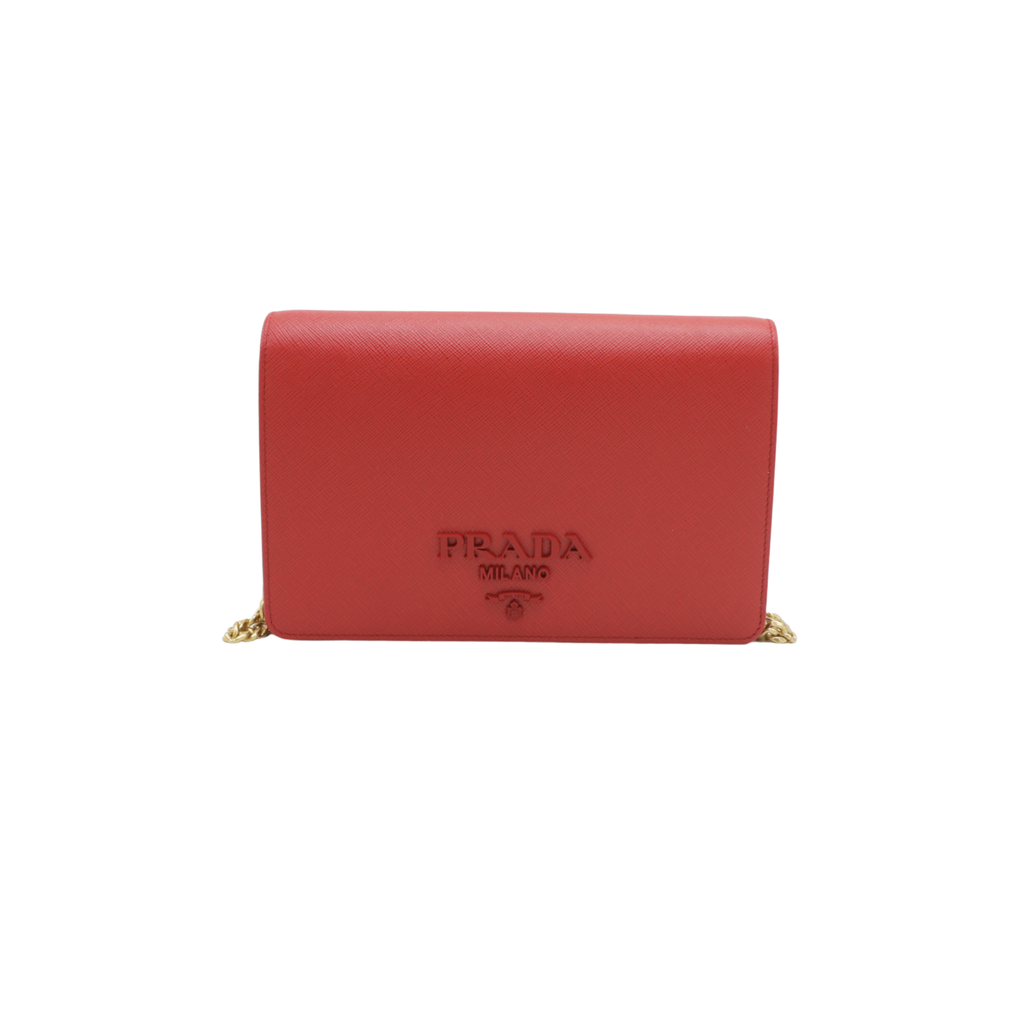 Prada Red Saffiano Leather Wallet on Chain