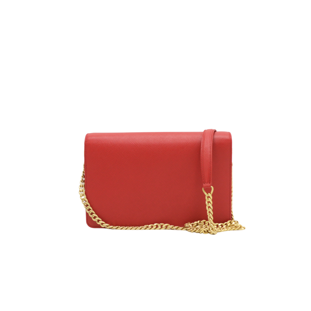 Prada Red Saffiano Leather Wallet on Chain