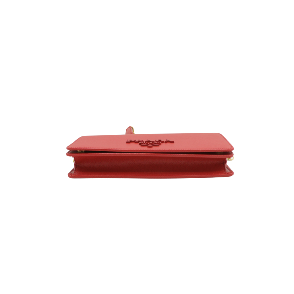 Prada Red Saffiano Leather Wallet on Chain