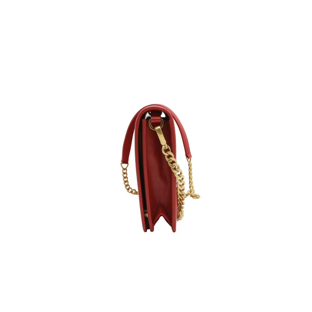 Prada Red Saffiano Leather Wallet on Chain