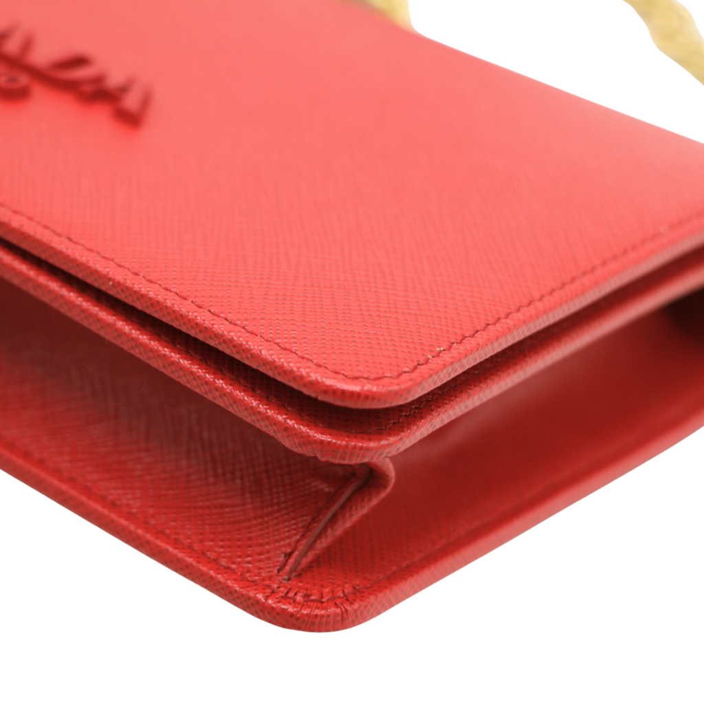 Prada Red Saffiano Leather Wallet on Chain