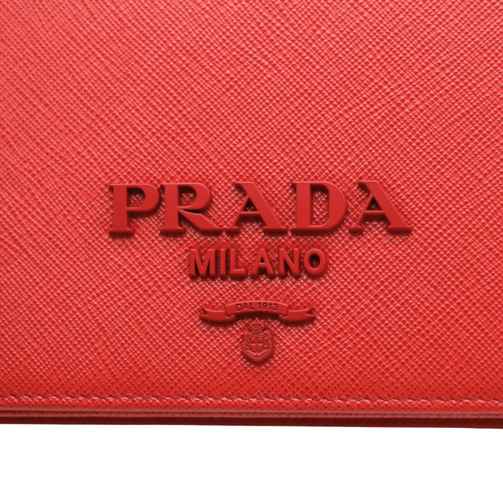 Prada Red Saffiano Leather Wallet on Chain