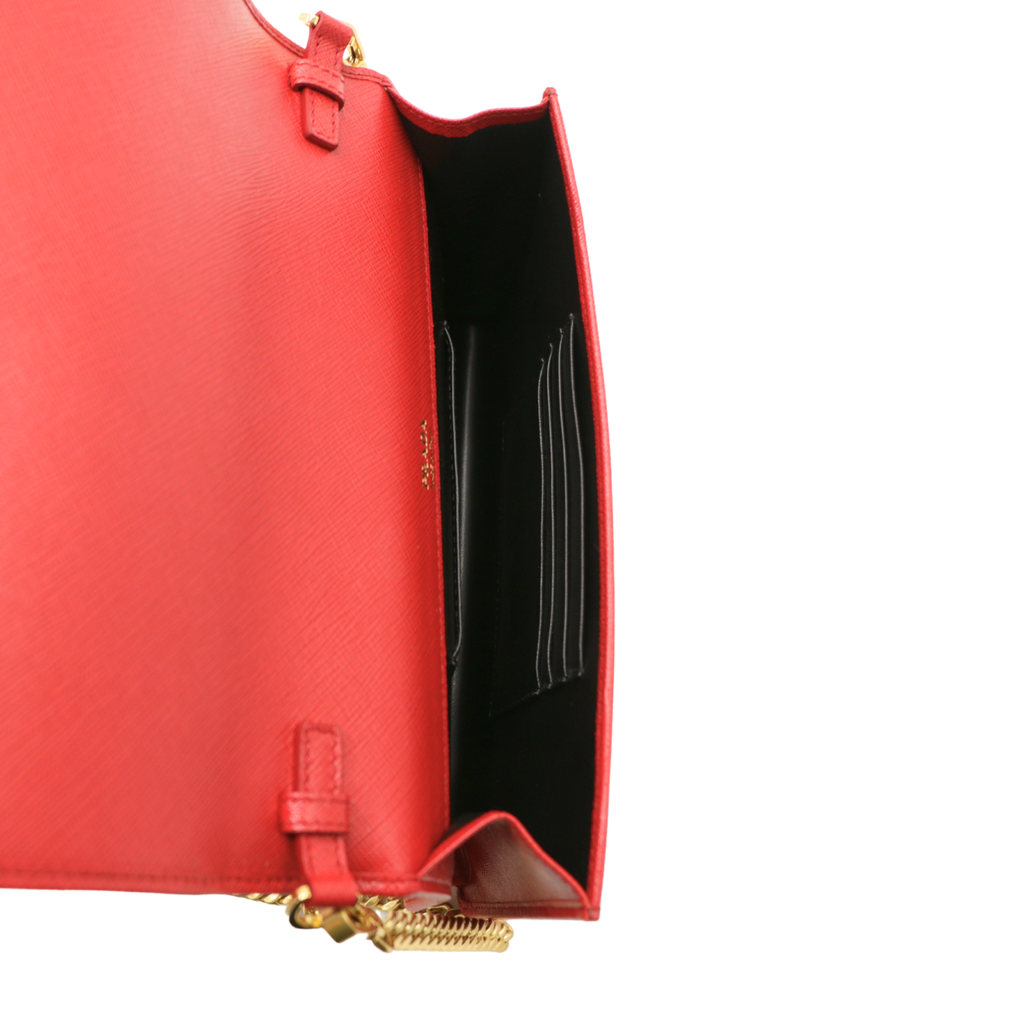 Prada Red Saffiano Leather Wallet on Chain
