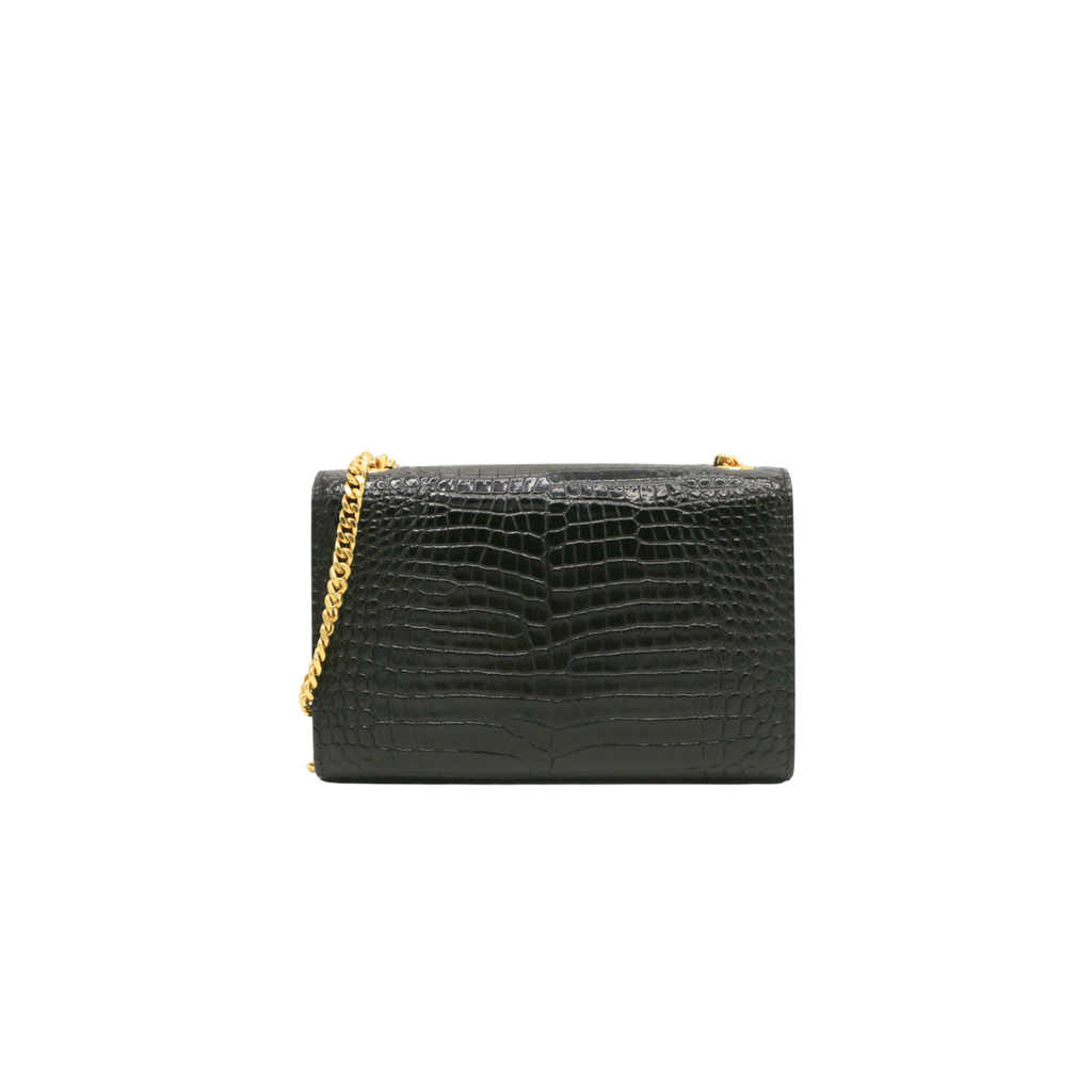 Yves Saint Laurent Kate Croc Embossed Black Leather Bag