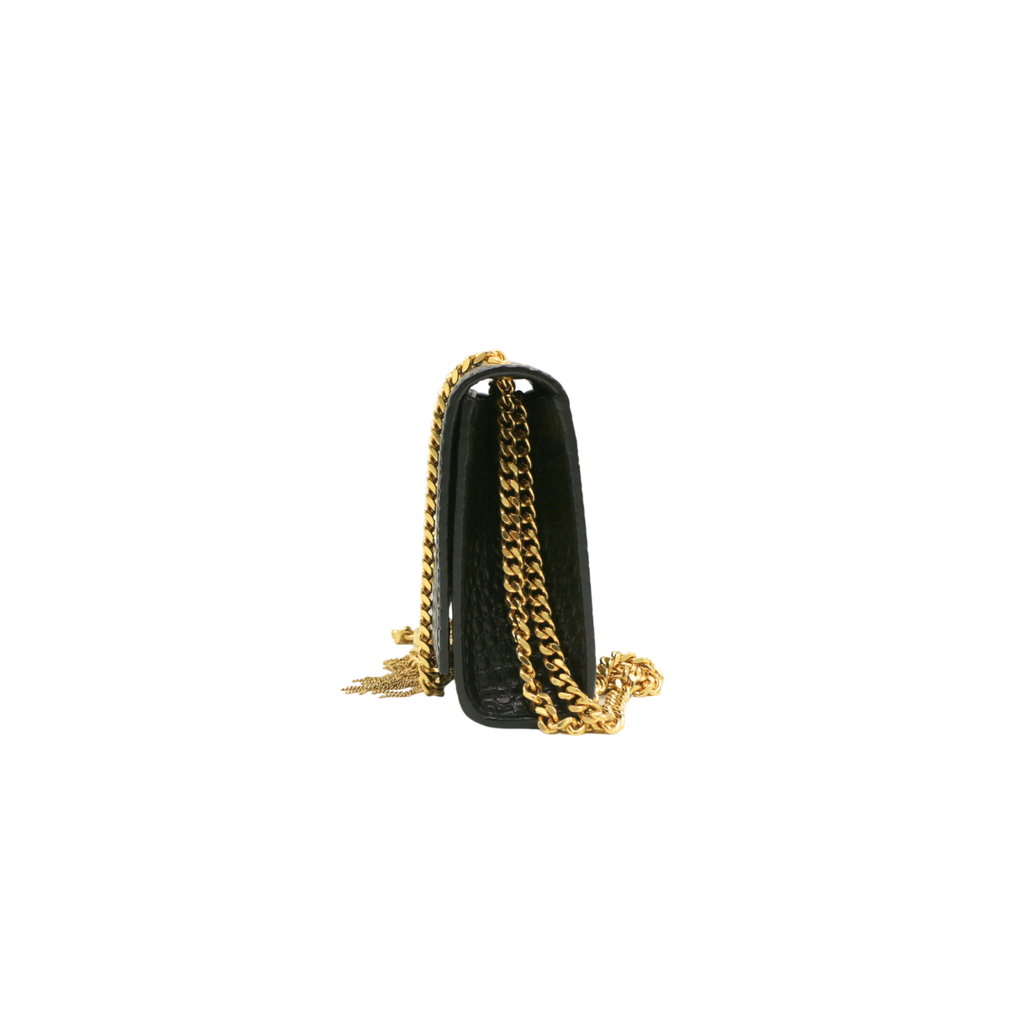 Yves Saint Laurent Kate Croc Embossed Black Leather Bag