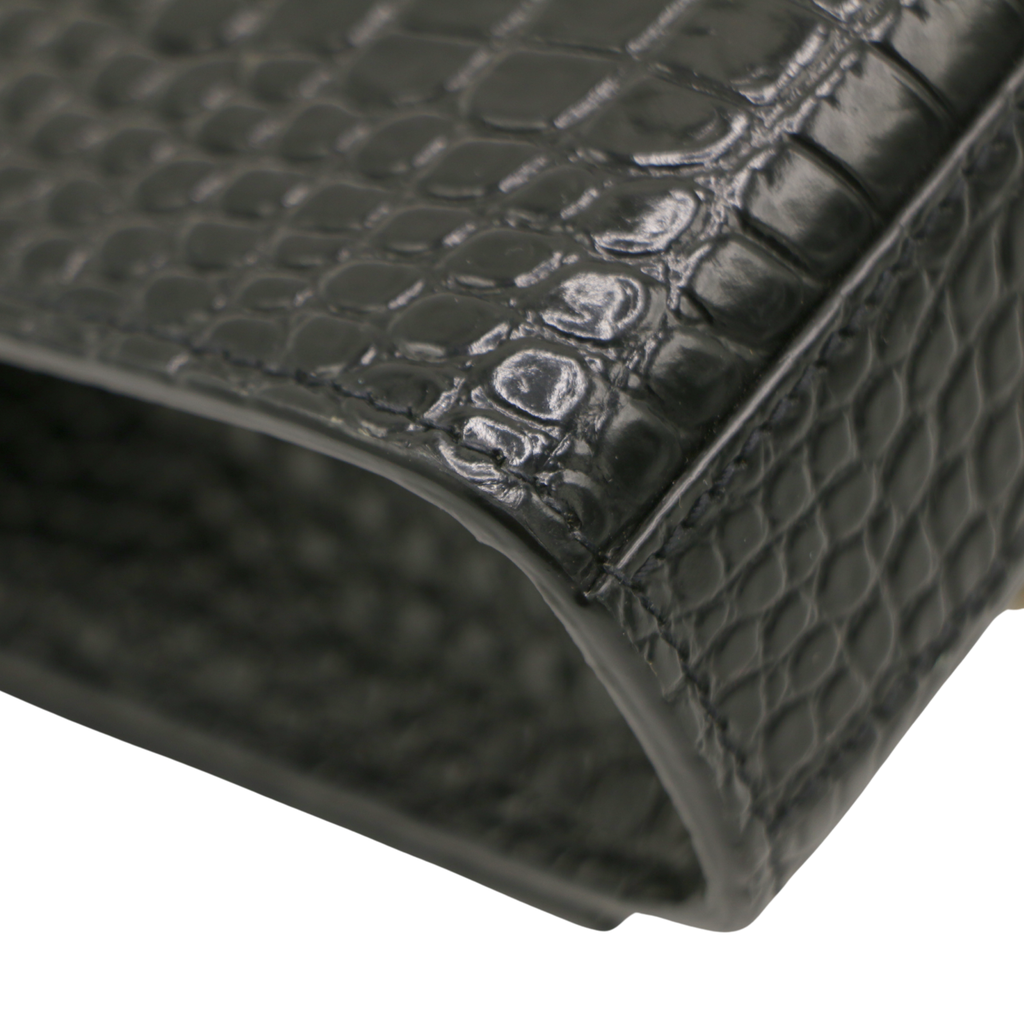 Yves Saint Laurent Kate Croc Embossed Black Leather Bag