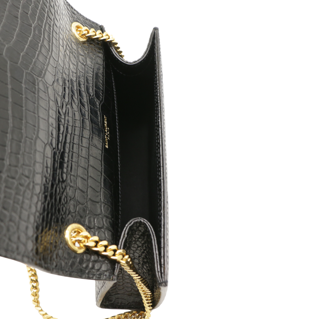 Yves Saint Laurent Kate Croc Embossed Black Leather Bag