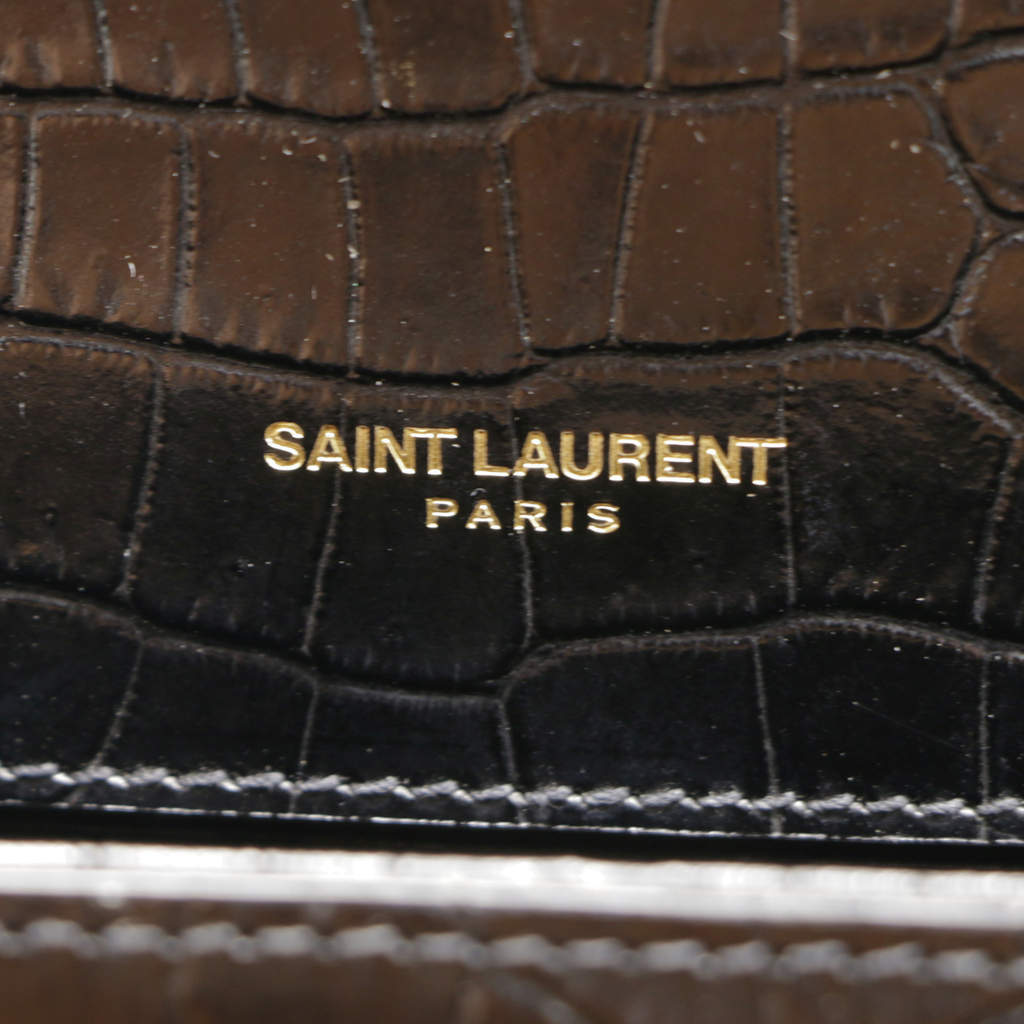 Yves Saint Laurent Kate Croc Embossed Black Leather Bag