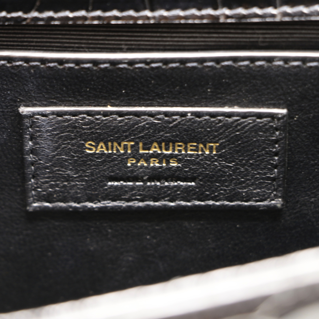 Yves Saint Laurent Kate Croc Embossed Black Leather Bag