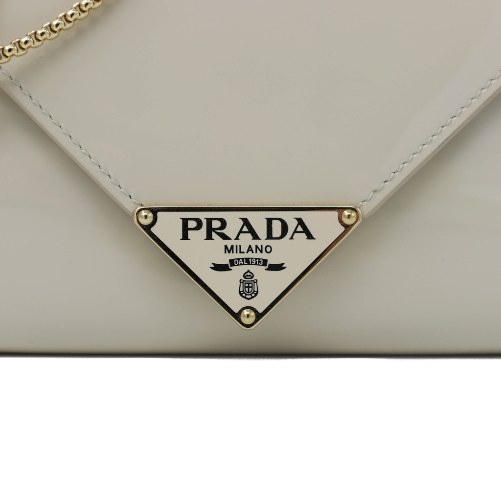 Prada Patent Leather Envelope Clutch with Triangle Logo Wite