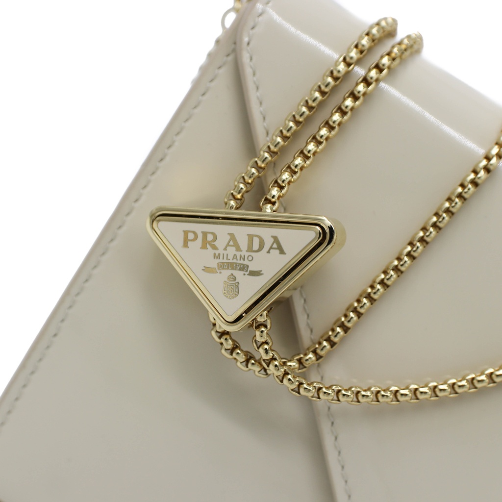 Prada Patent Leather Envelope Clutch with Triangle Logo Wite