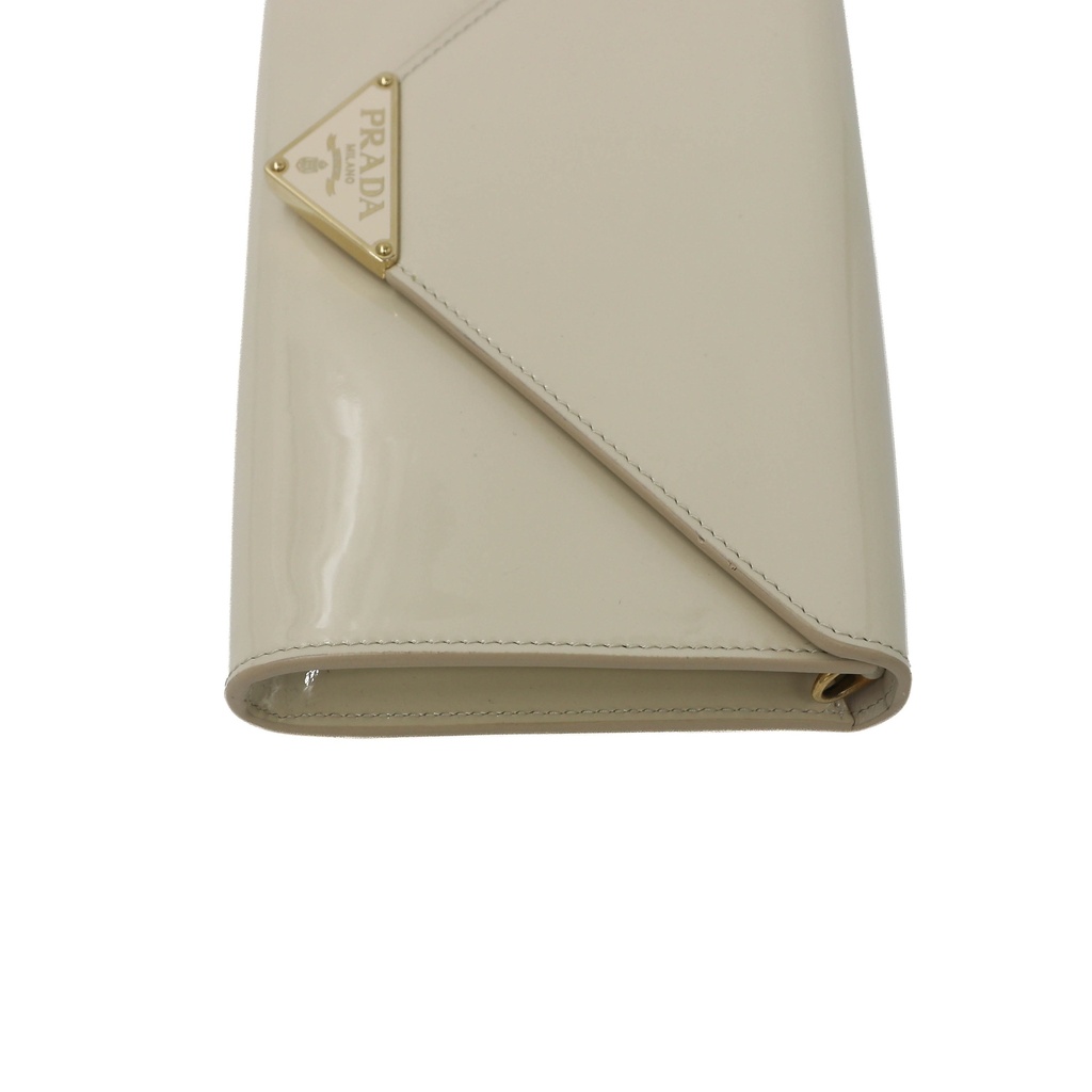 Prada Patent Leather Envelope Clutch with Triangle Logo Wite