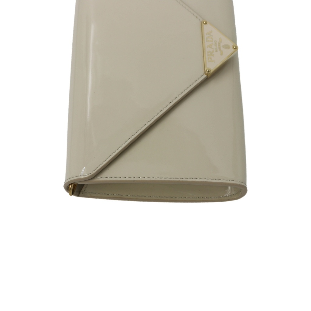 Prada Patent Leather Envelope Clutch with Triangle Logo Wite
