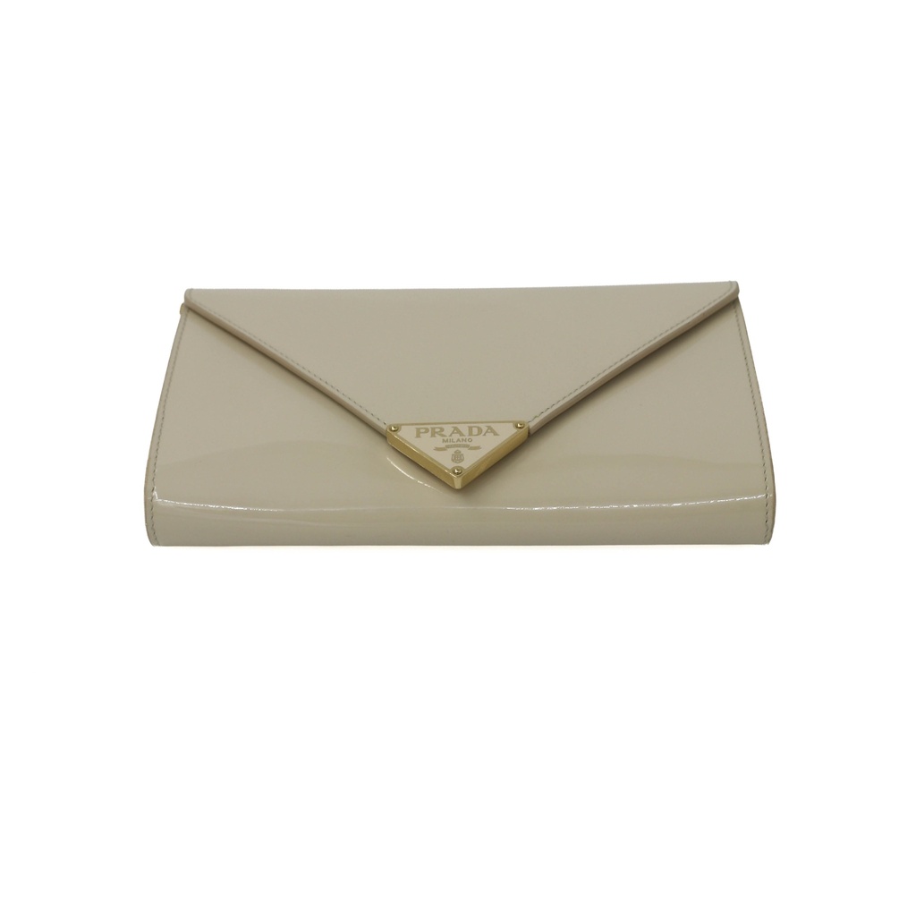 Prada Patent Leather Envelope Clutch with Triangle Logo Wite
