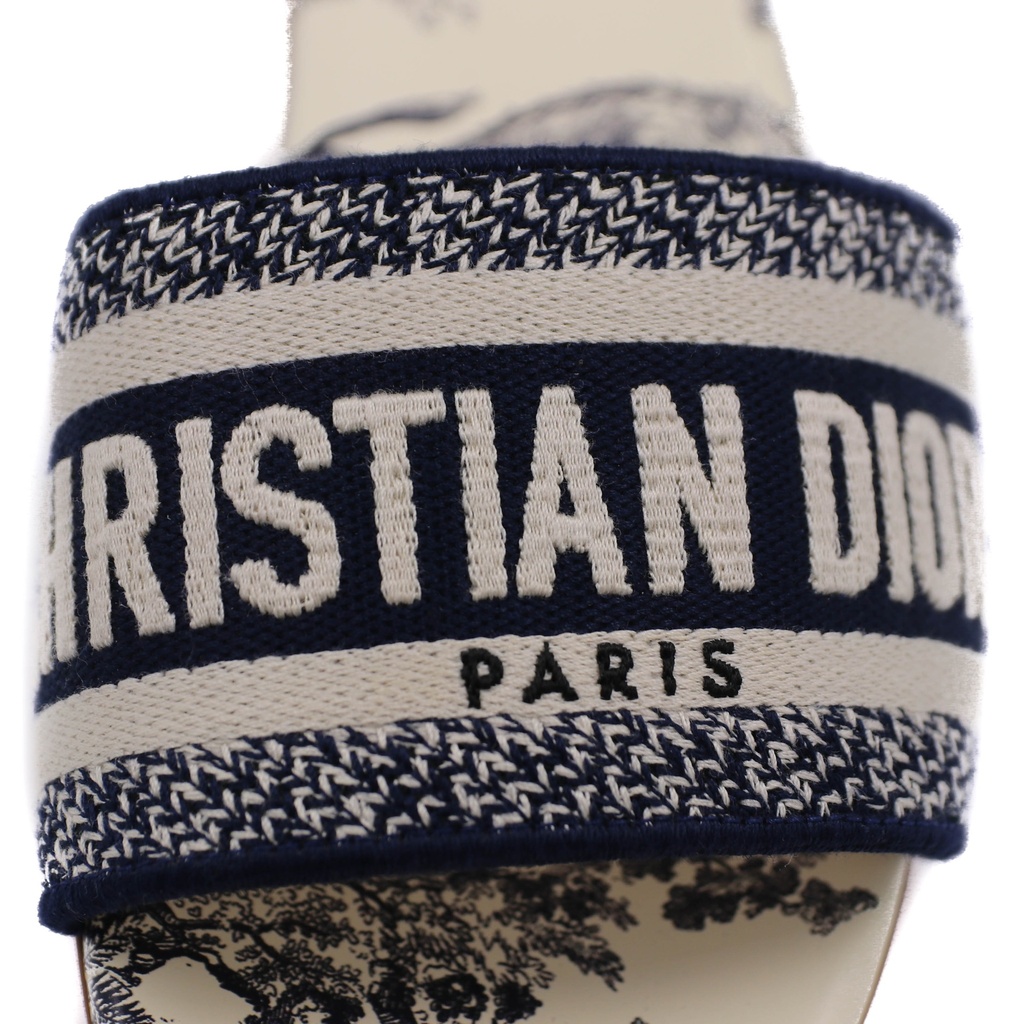 Christian Dior Dway Slide Blue Embroidered Cotton Toile de Jouy Size 36