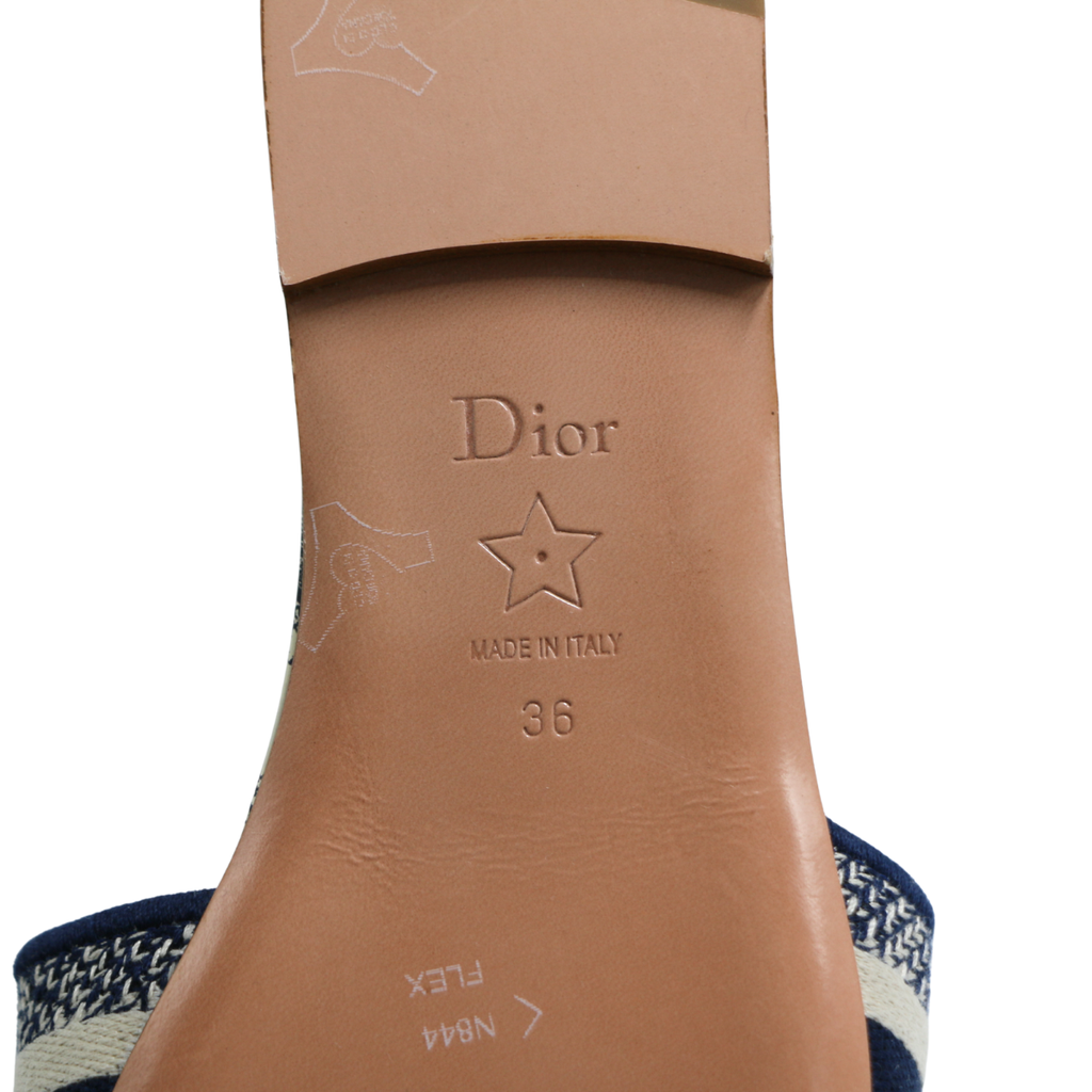 Christian Dior Dway Slide Blue Embroidered Cotton Toile de Jouy Size 36