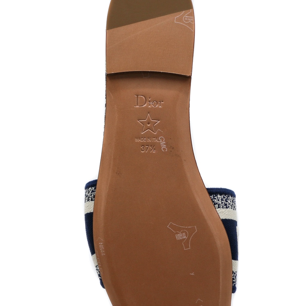 Christian Dior Dway Slide Blue Embroidered Cotton Toile de Jouy Size 37 1/2