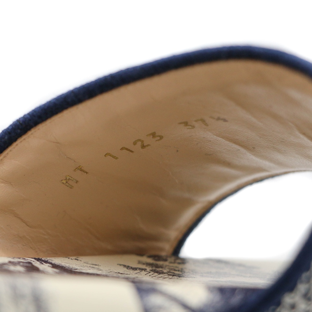 Christian Dior Dway Slide Blue Embroidered Cotton Toile de Jouy Size 37 1/2