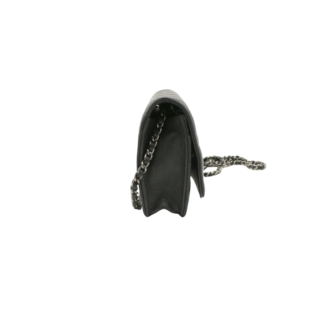 Chanel Caviar Wallet on Chain Black Silver Hardware