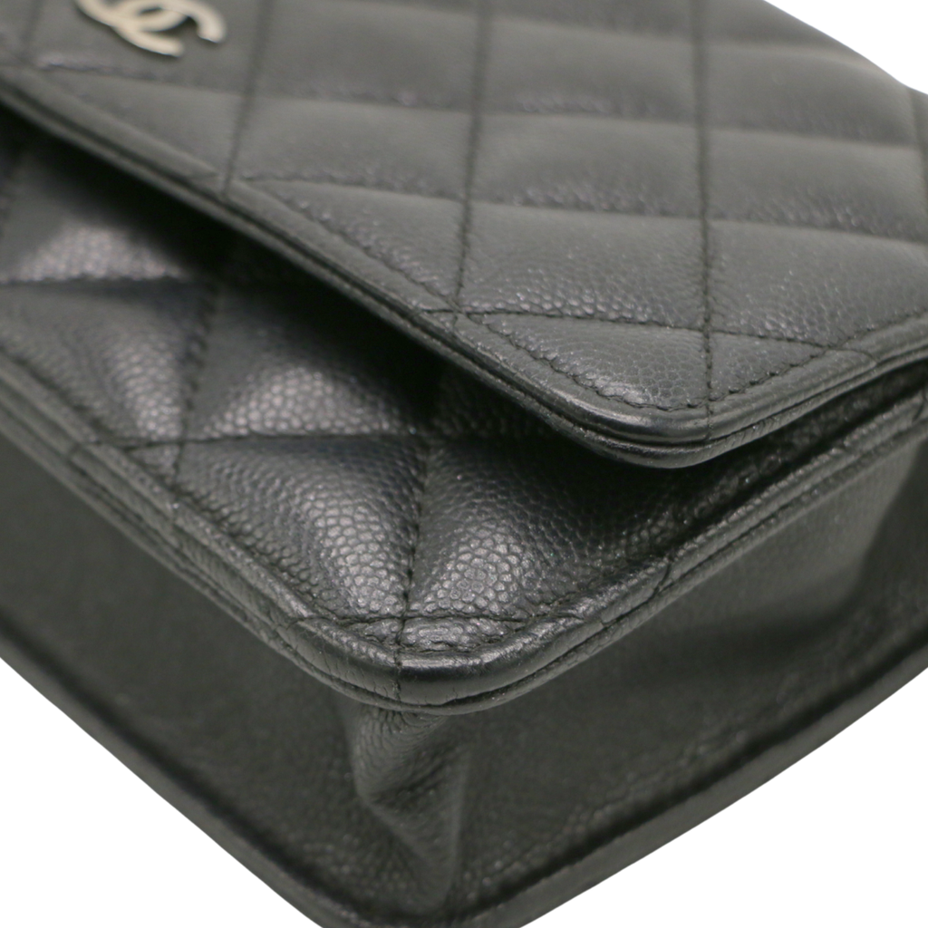 Chanel Caviar Wallet on Chain Black Silver Hardware