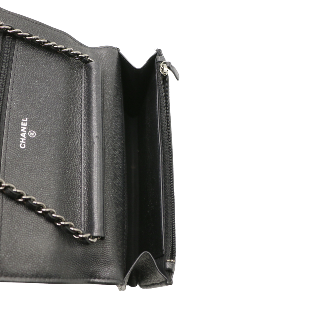 Chanel Caviar Wallet on Chain Black Silver Hardware