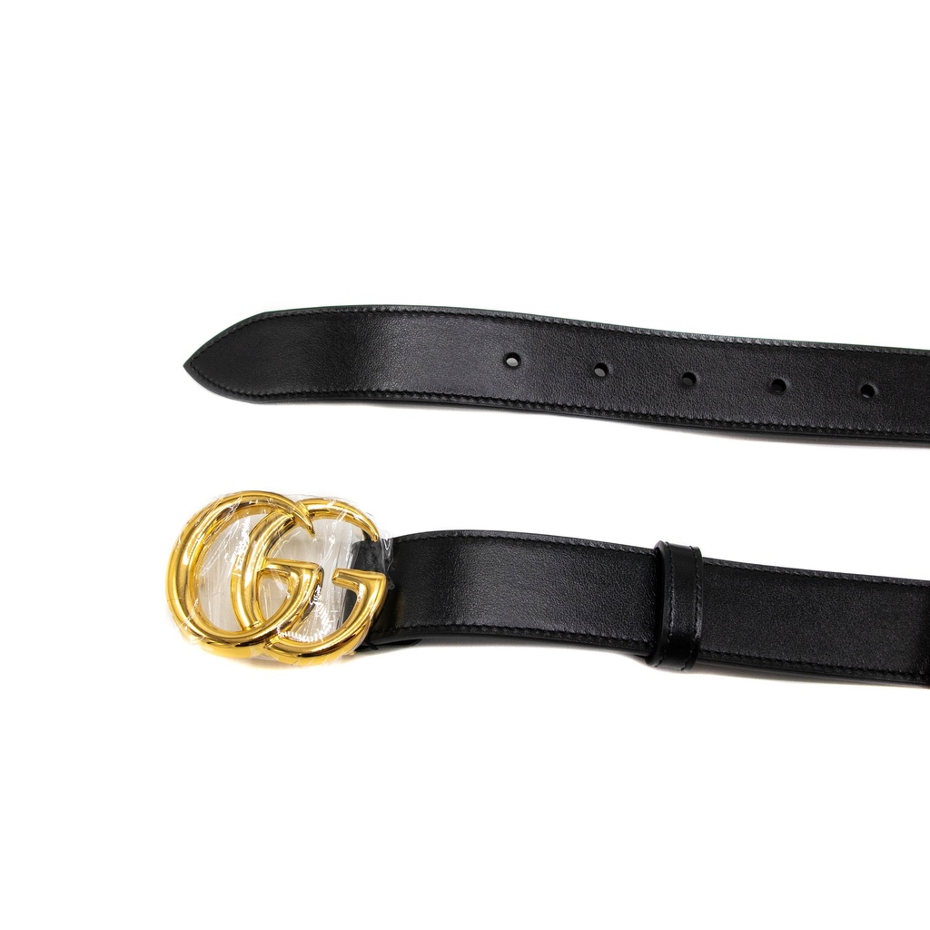 Gucci - 6436 GG Marmont Leather Slim Black Belt with Shiny Buckle 75 30 414516