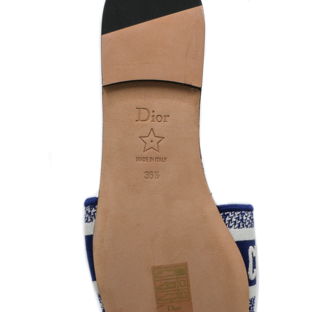 Christian Dior Dway Slide Blue Toile de Jouy Embroidered Cotton Size 36 1/2