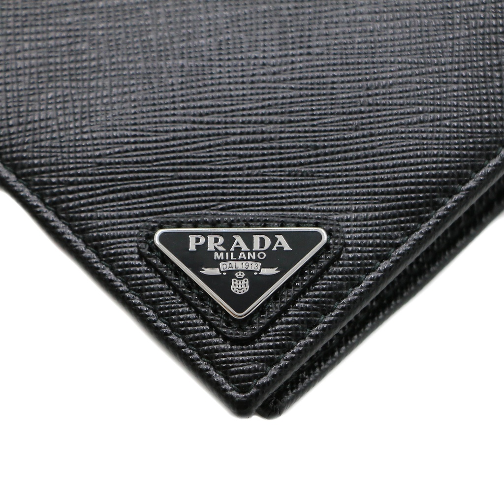 Prada Unisex Plain Leather Folding Wallet Black Wallet