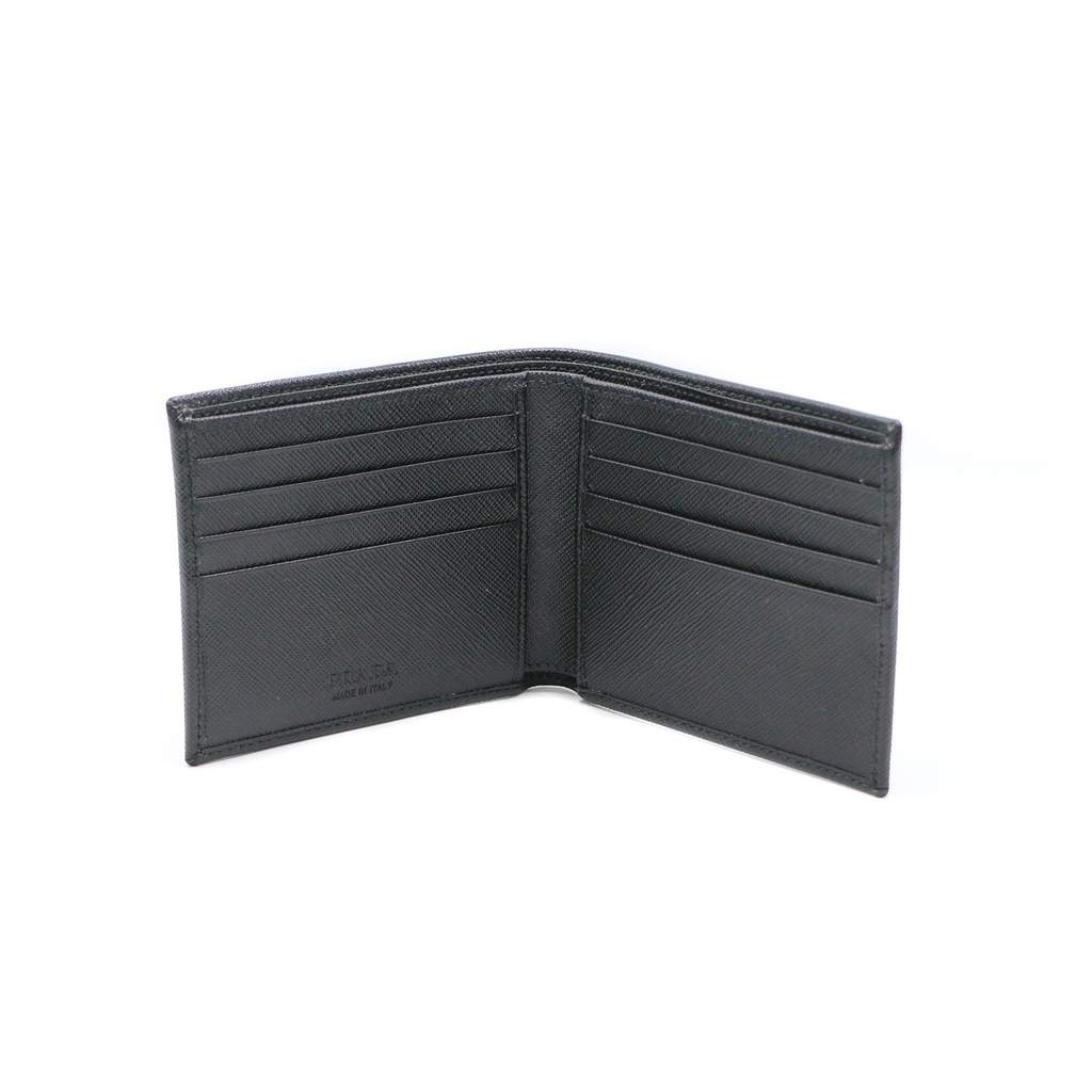 Prada Unisex Plain Leather Folding Wallet Black Wallet
