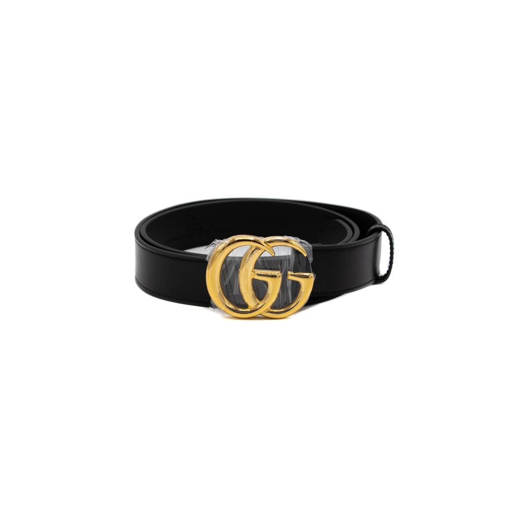 [6841] Gucci GG Marmont Leather Black Belt with Shiny Buckle 70 406831
