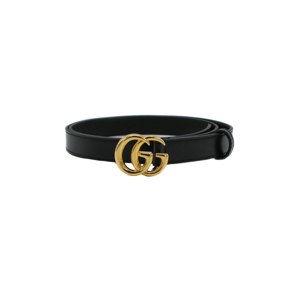 [6842] Gucci GG Marmont Leather Black Belt with Shiny Buckle 70 406831