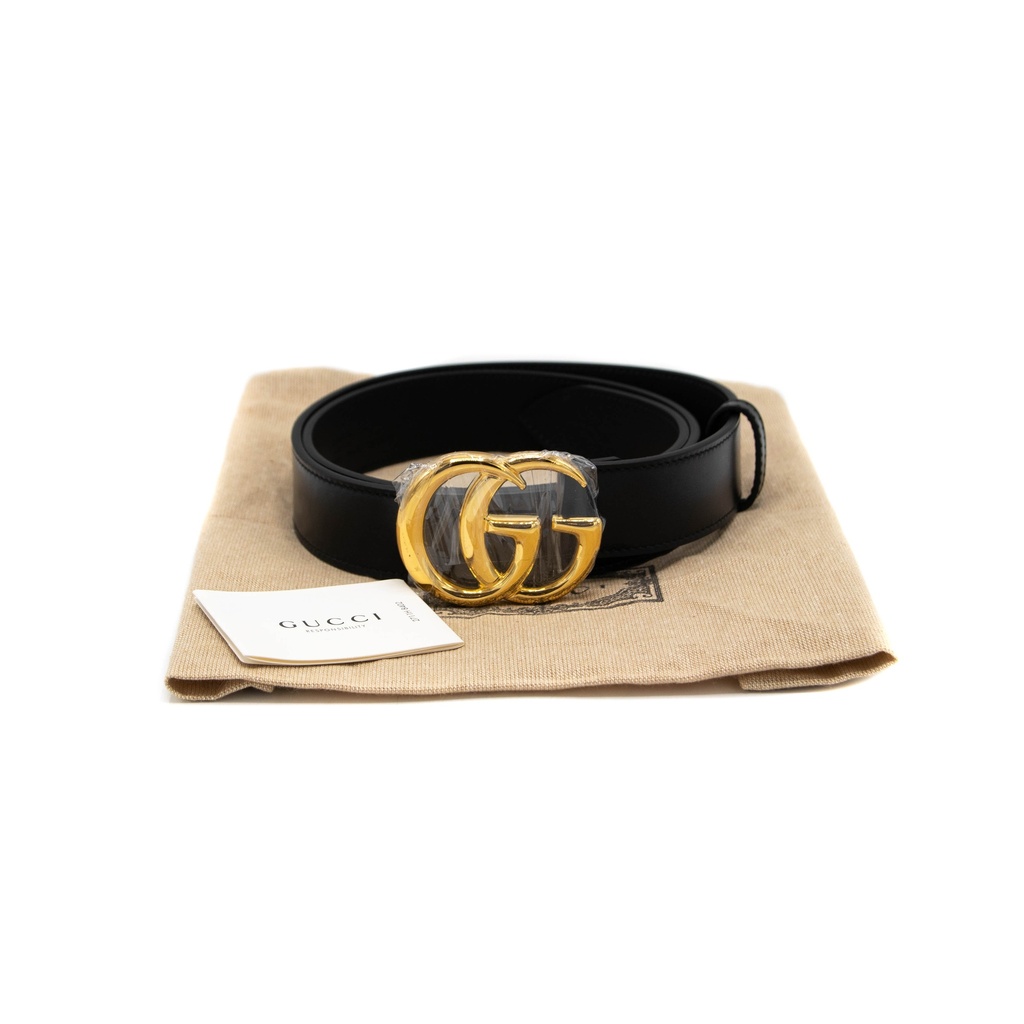 [6868] Gucci GG Marmont Leather Black Belt with Shiny Buckle 100 40 414516