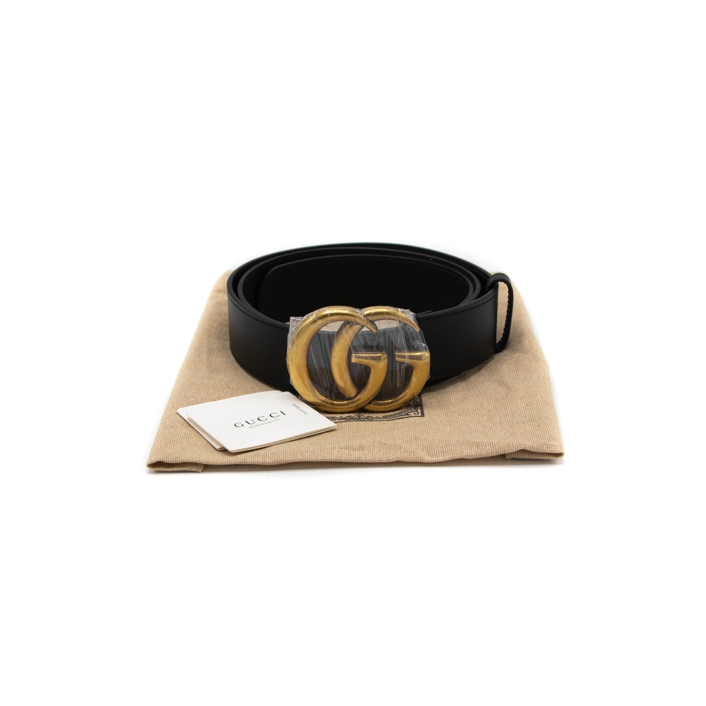 Gucci GG Marmont Leather Black Belt with Shiny Buckle 100 406831