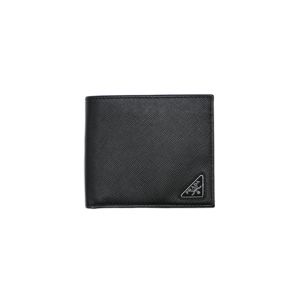 Prada Saffiano Leather Logo Plaque Wallet Black