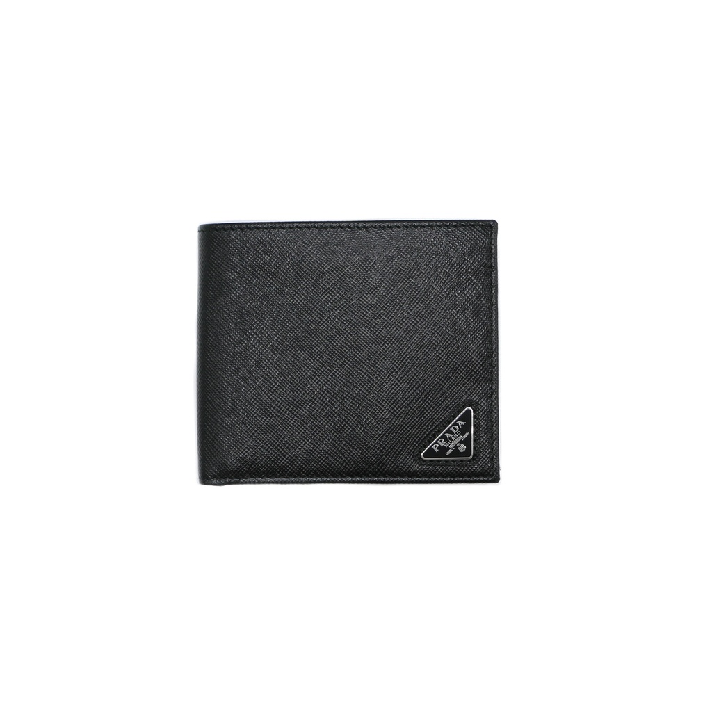 Prada Unisex Plain Leather Folding Wallet Black Wallet