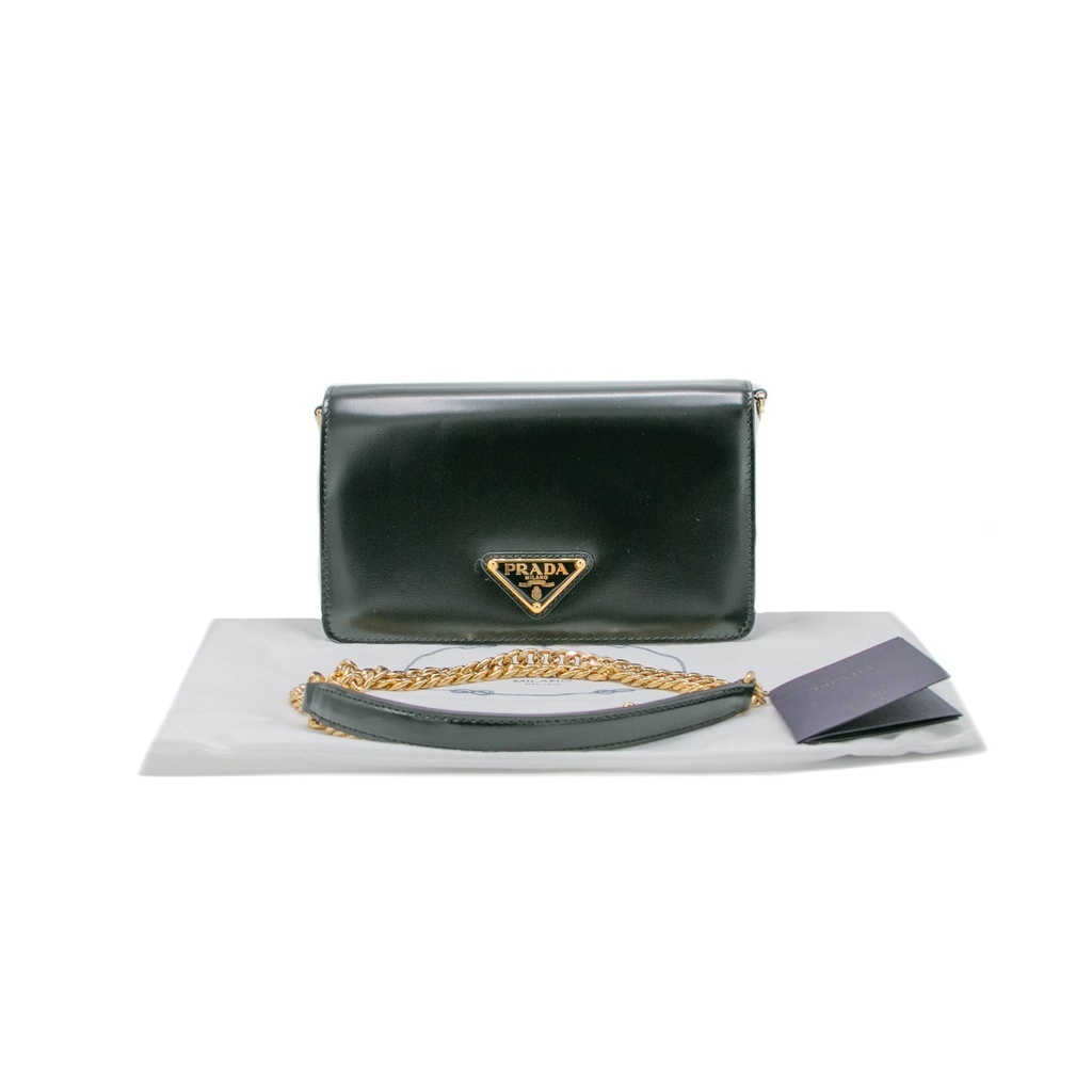 Prada Plain Black Leather Gold Chain Crossbody Bag