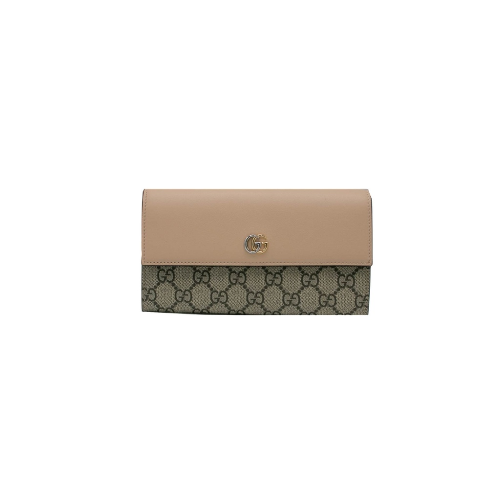 [Gucci-14341] Gucci GG Marmont Leather Continental Wallet Ebony and Beige 795627