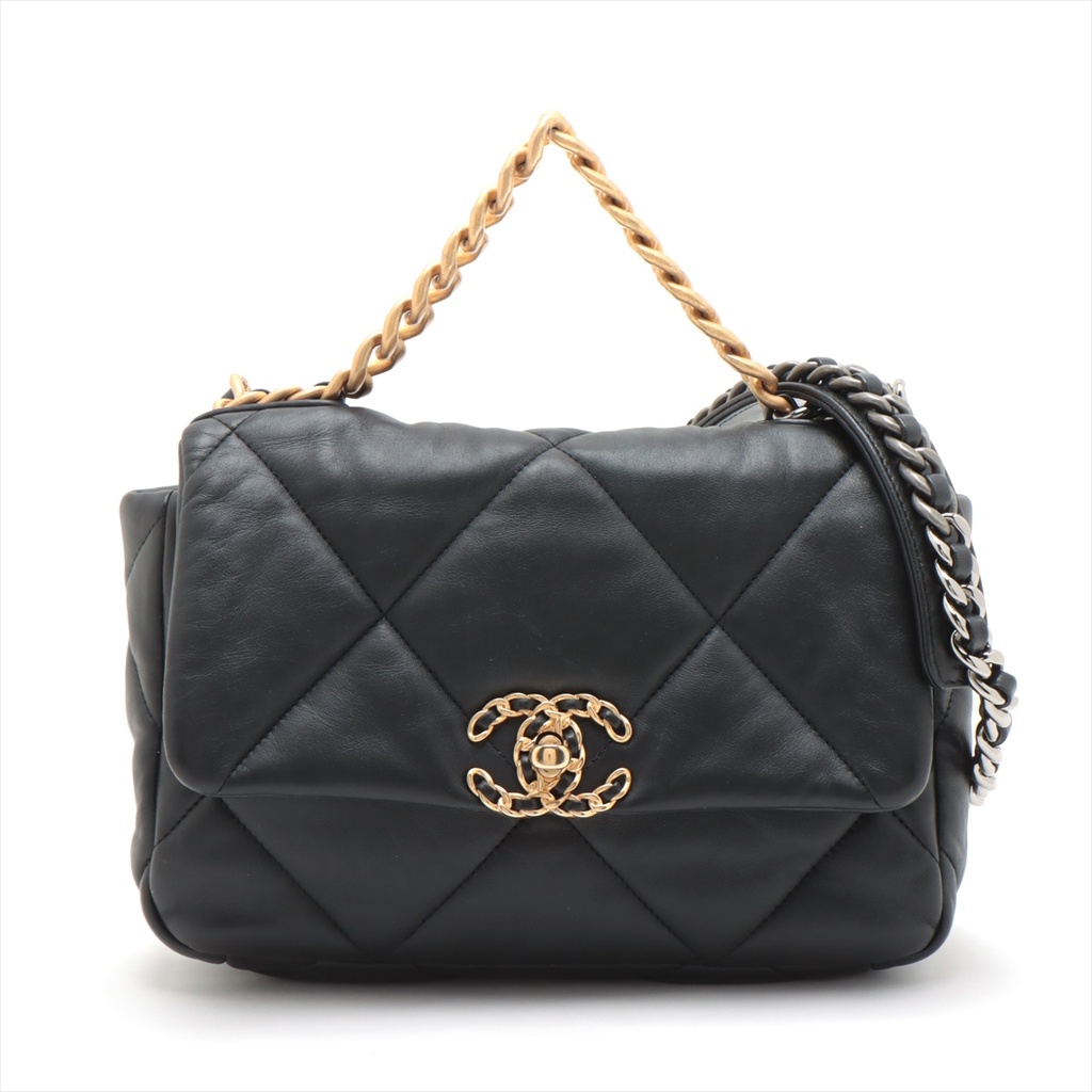 Chanel 19 Flap Lambskin Shoulder Bag Black 