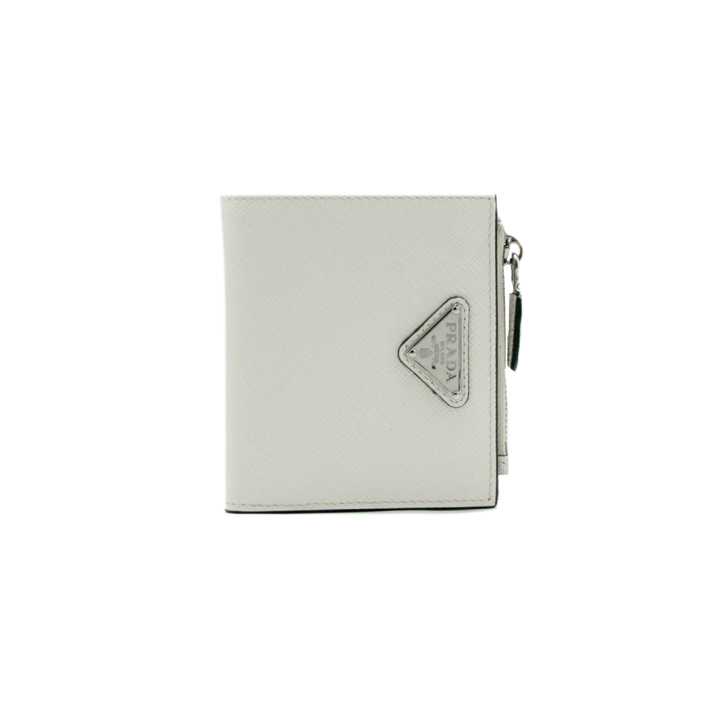[Prada-14981] Prada White Small Saffiano Leather Wallet With Logo 2ML049